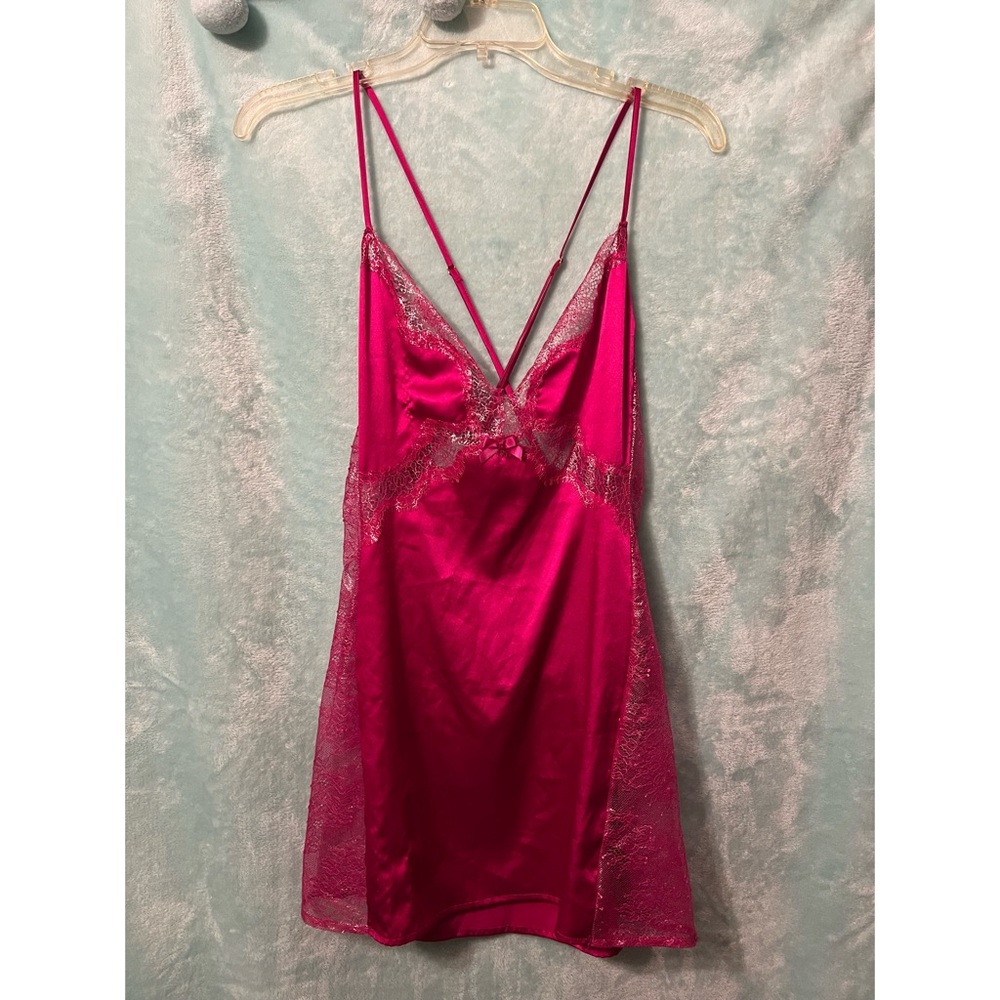 Victoria’s Secret Hot Pink Lace Trim Slip Mini Dress
